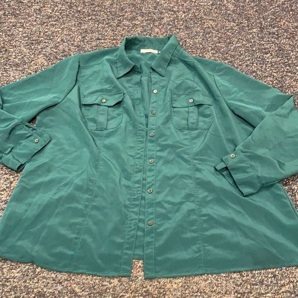 Notations Hunter Green Button Down Top sz. 2X